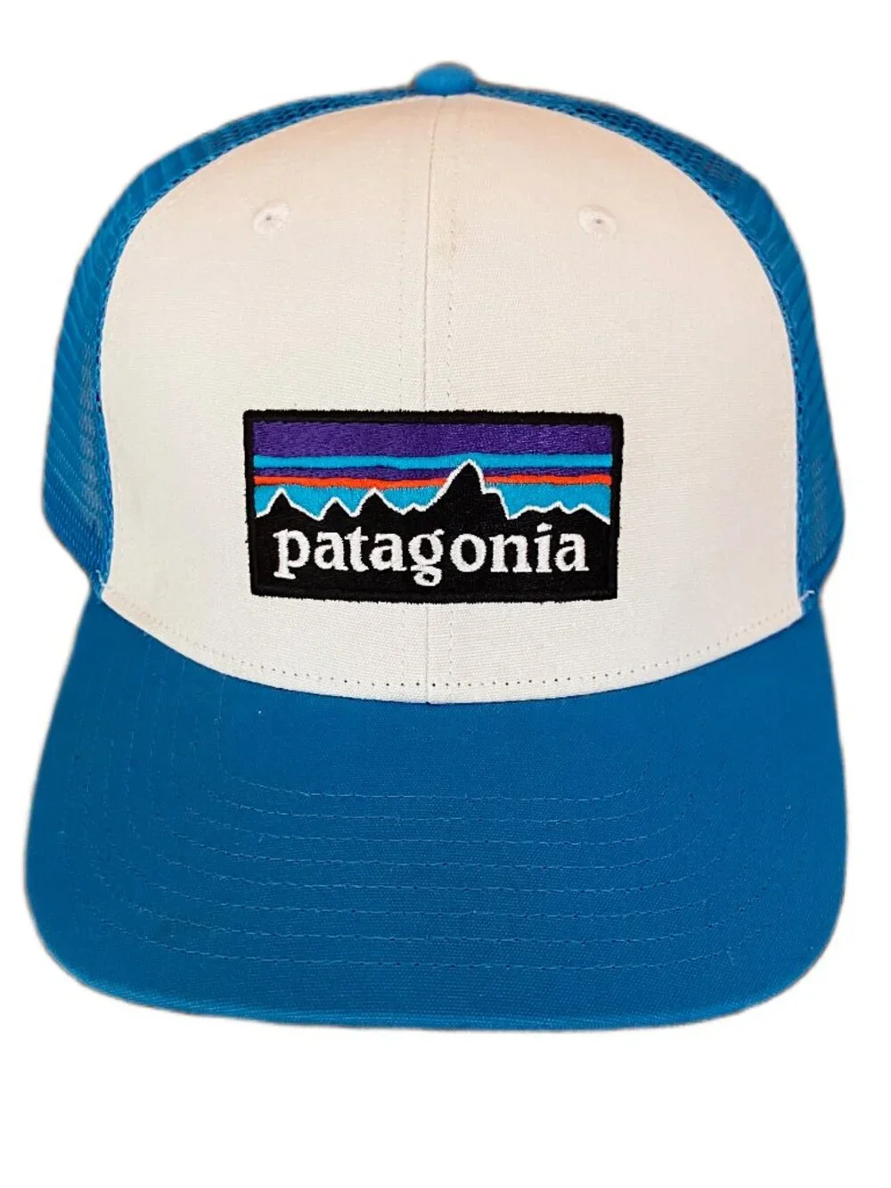Patagonia Men's P-6 Logo Trucker Hat Unisex White Vessel Blue NWT